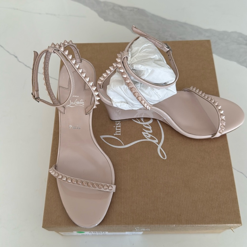 Christian Louboutin Calfskin So Me Spike 85 Wedge Sandals 40 Leche
